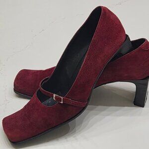 Priori Maroon Suede Mary Jane Pumps | Made in Italy | EU 37.5 US 7.5